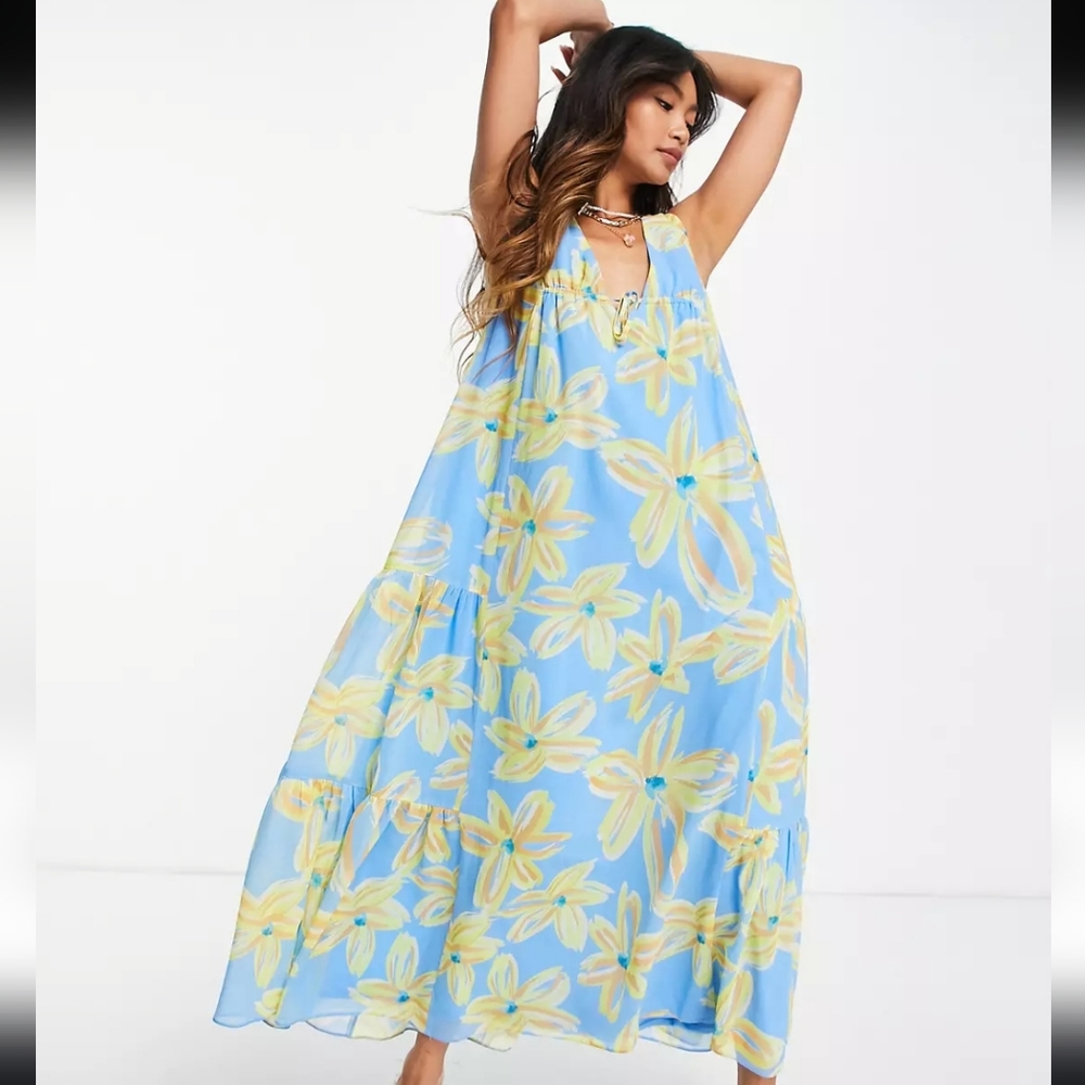 ASOS Designs Sleeveless Trapeze Dress With Brushwork Floral Print Size 4